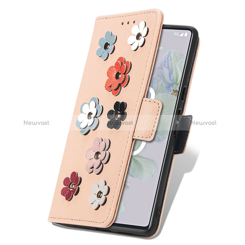 Leather Case Stands Flip Flowers Cover Holder S04D for Google Pixel 6a 5G