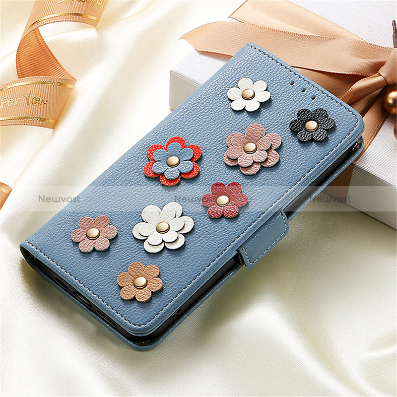 Leather Case Stands Flip Flowers Cover Holder S04D for Google Pixel 6a 5G