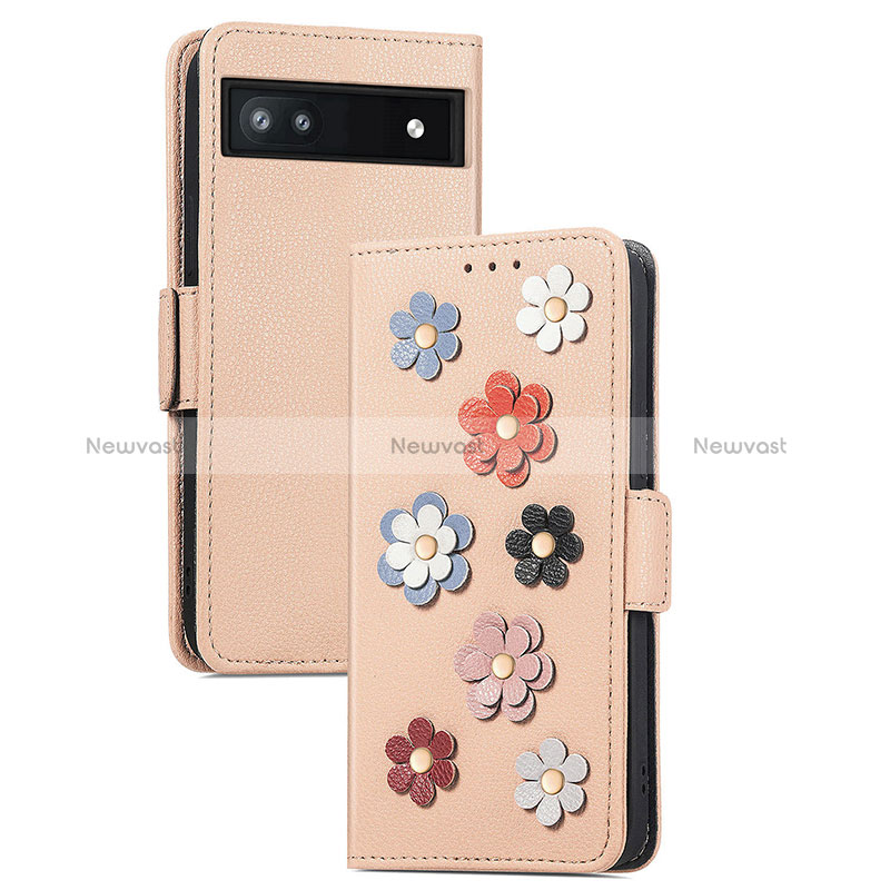 Leather Case Stands Flip Flowers Cover Holder S04D for Google Pixel 6a 5G