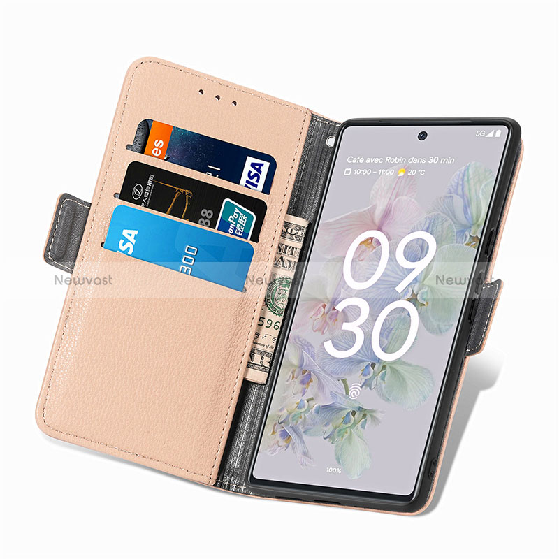 Leather Case Stands Flip Flowers Cover Holder S04D for Google Pixel 6a 5G