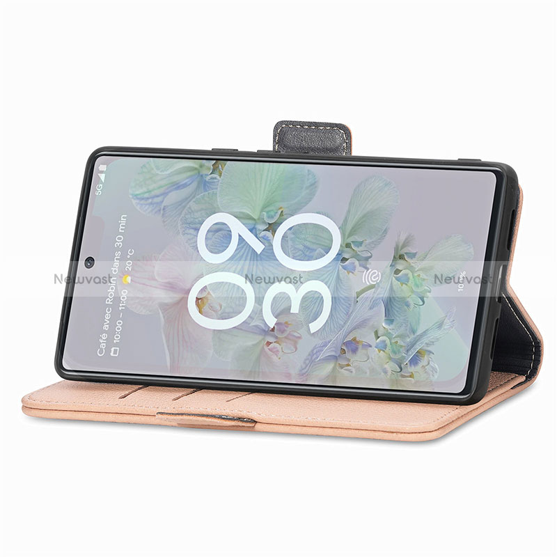 Leather Case Stands Flip Flowers Cover Holder S04D for Google Pixel 6a 5G