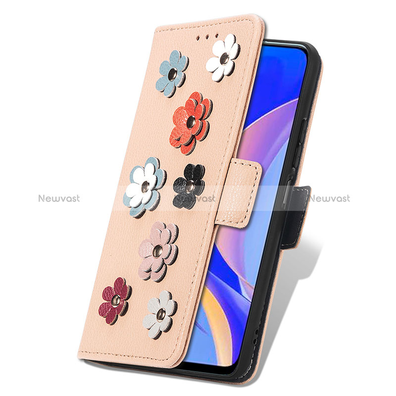 Leather Case Stands Flip Flowers Cover Holder S04D for Huawei Enjoy 50 Pro