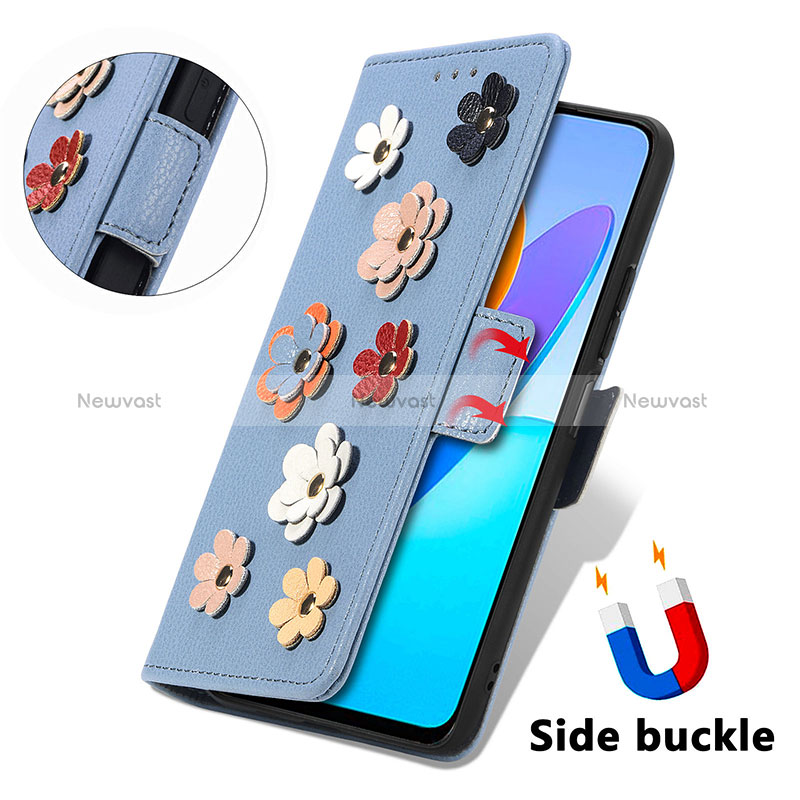 Leather Case Stands Flip Flowers Cover Holder S04D for Huawei Honor 70 Lite 5G