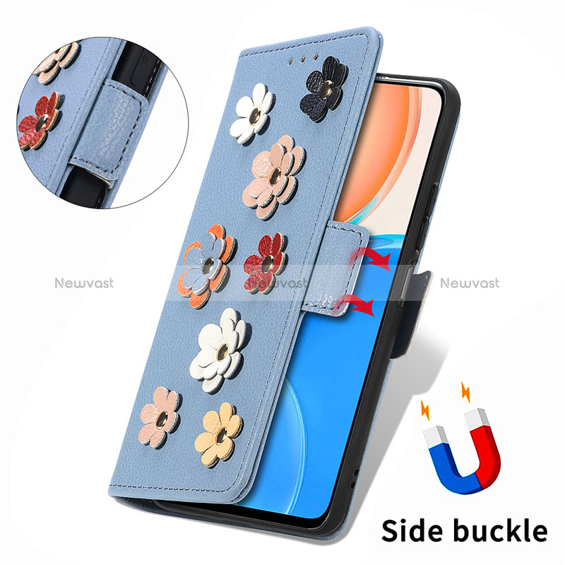 Leather Case Stands Flip Flowers Cover Holder S04D for Huawei Honor X8 4G