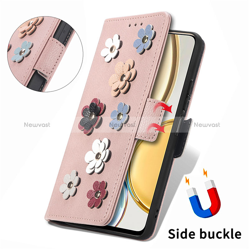 Leather Case Stands Flip Flowers Cover Holder S04D for Huawei Honor X9 5G