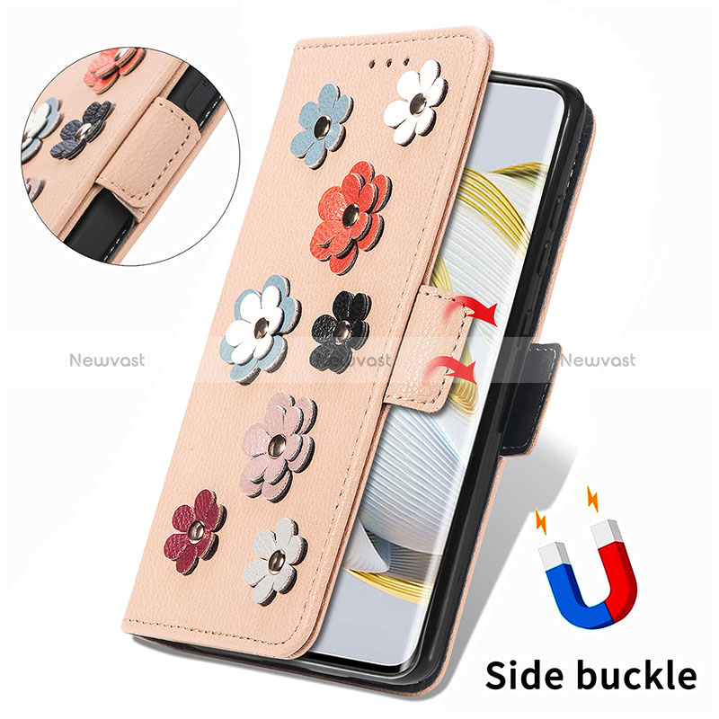 Leather Case Stands Flip Flowers Cover Holder S04D for Huawei Nova 10 Pro