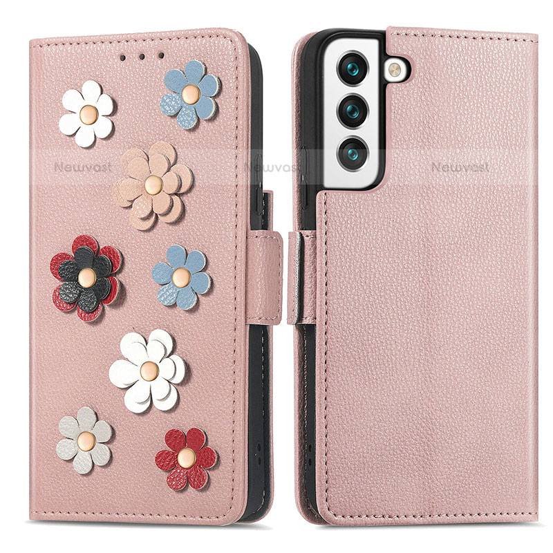 Leather Case Stands Flip Flowers Cover Holder S04D for Samsung Galaxy S21 5G