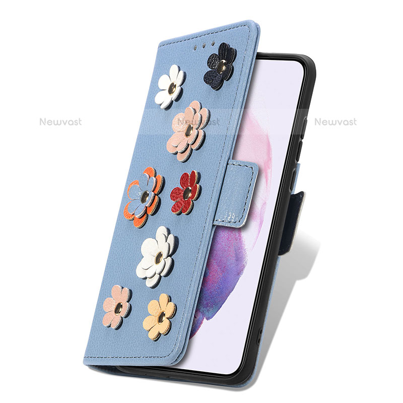 Leather Case Stands Flip Flowers Cover Holder S04D for Samsung Galaxy S22 5G