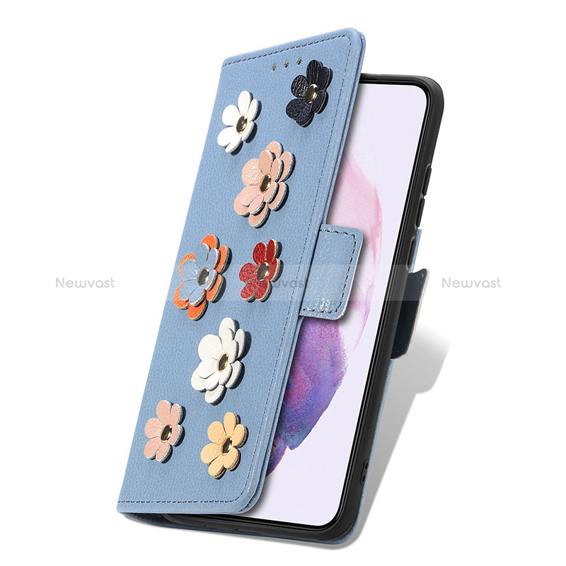 Leather Case Stands Flip Flowers Cover Holder S04D for Samsung Galaxy S22 Plus 5G