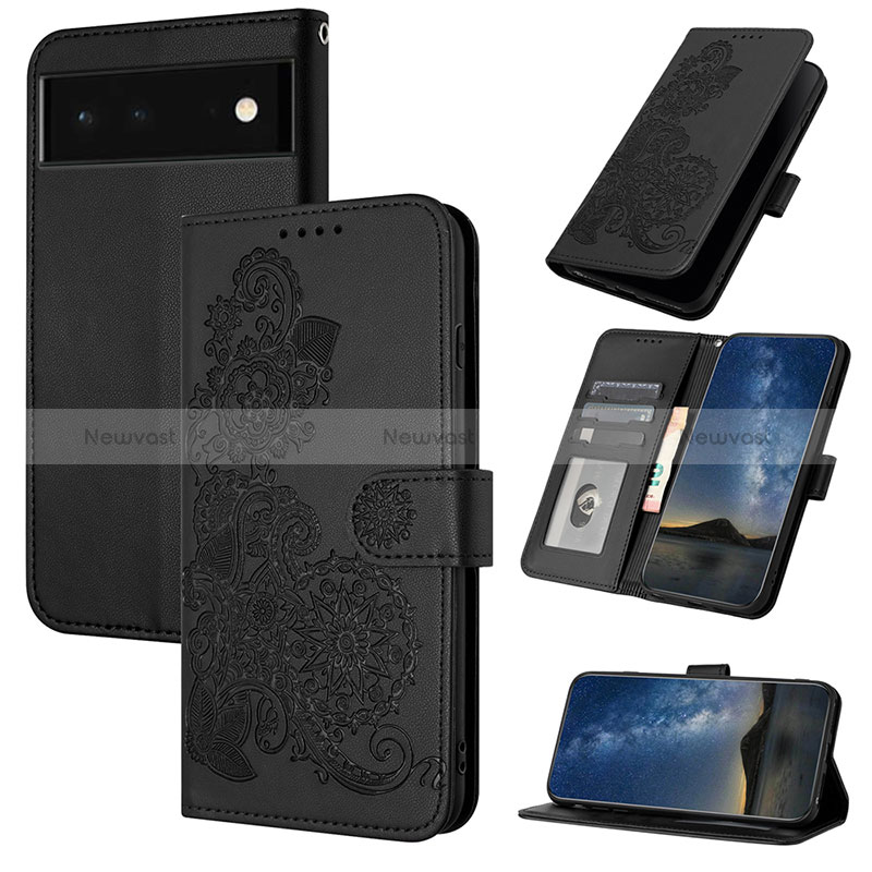 Leather Case Stands Flip Flowers Cover Holder Y01X for Google Pixel 6 5G