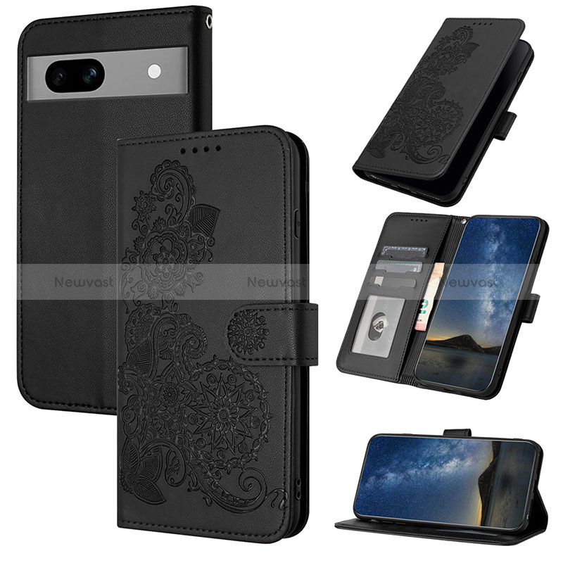 Leather Case Stands Flip Flowers Cover Holder Y01X for Google Pixel 7a 5G