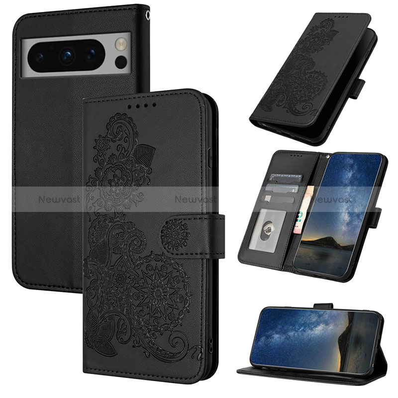 Leather Case Stands Flip Flowers Cover Holder Y01X for Google Pixel 8 5G