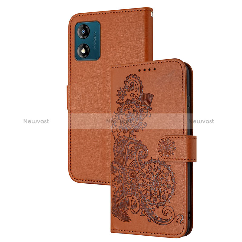 Leather Case Stands Flip Flowers Cover Holder Y01X for Motorola Moto E13