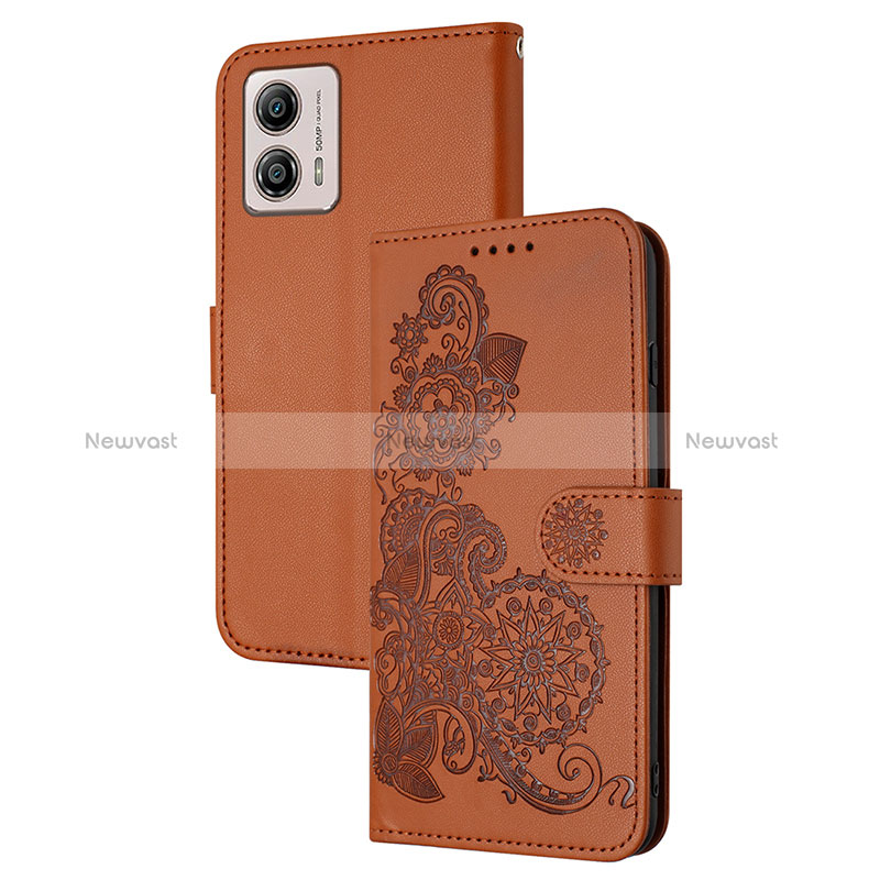 Leather Case Stands Flip Flowers Cover Holder Y01X for Motorola Moto G53 5G