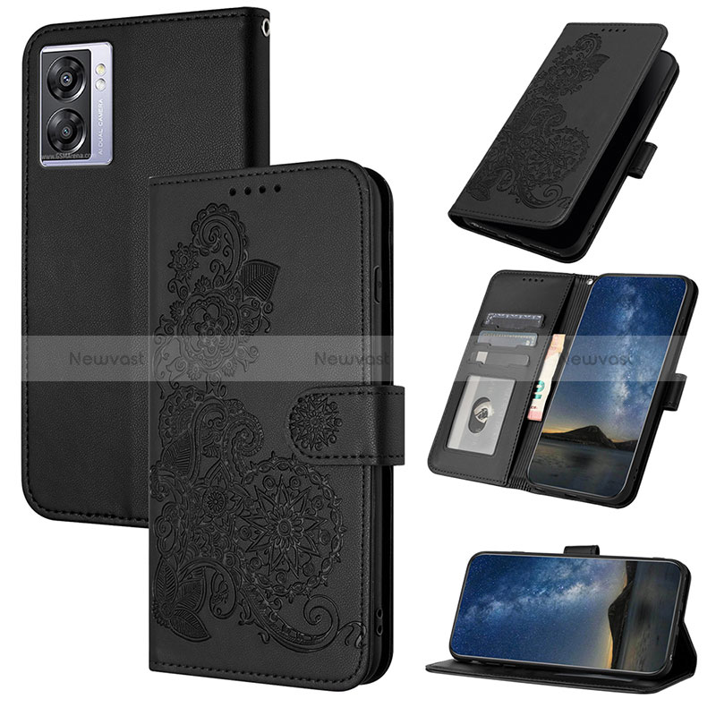Leather Case Stands Flip Flowers Cover Holder Y01X for OnePlus Nord N300 5G