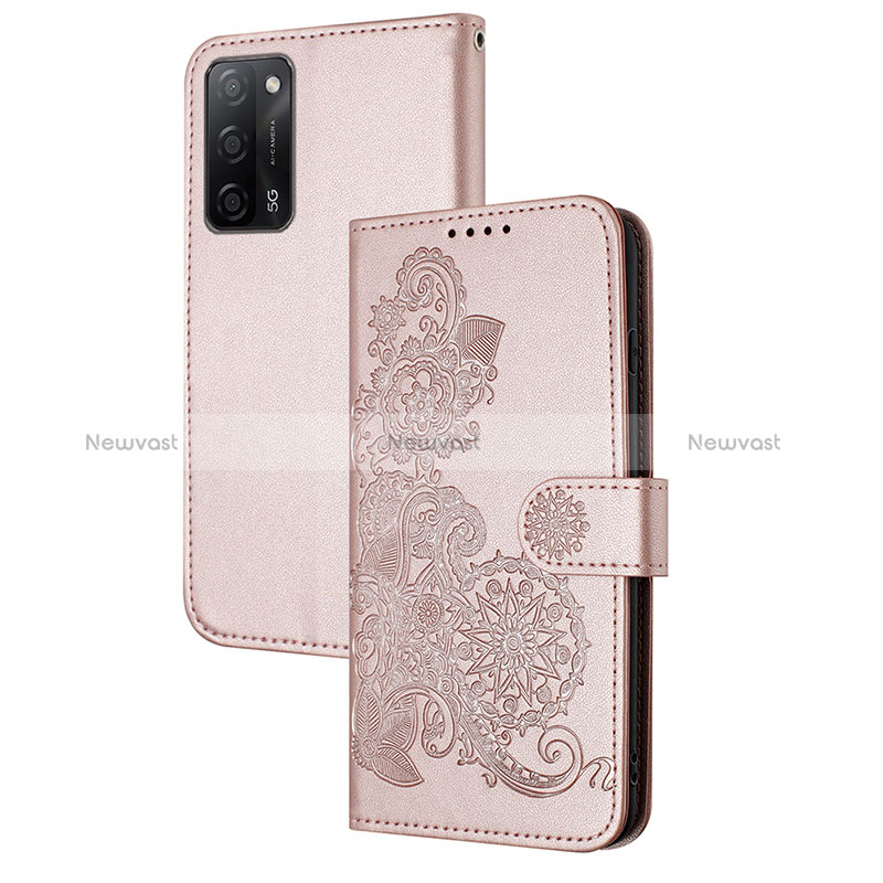 Leather Case Stands Flip Flowers Cover Holder Y01X for Oppo A55 5G