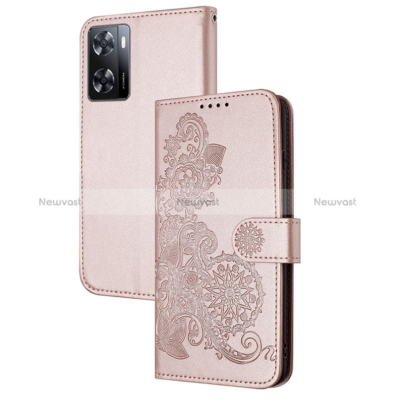 Leather Case Stands Flip Flowers Cover Holder Y01X for Oppo A77 4G