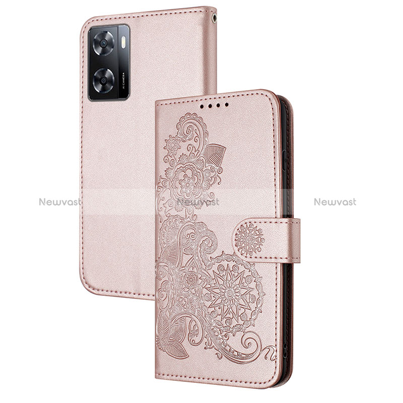 Leather Case Stands Flip Flowers Cover Holder Y01X for Oppo A77s