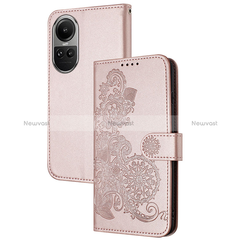 Leather Case Stands Flip Flowers Cover Holder Y01X for Oppo Reno10 5G