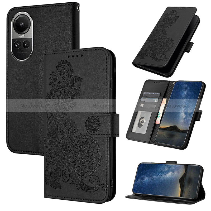 Leather Case Stands Flip Flowers Cover Holder Y01X for Oppo Reno10 Pro 5G