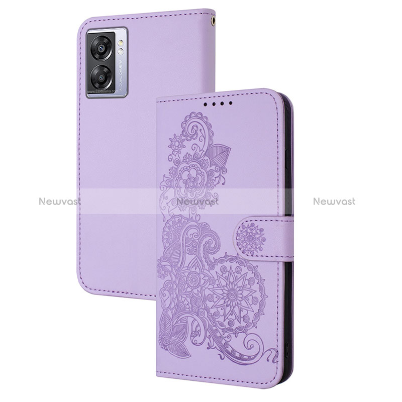 Leather Case Stands Flip Flowers Cover Holder Y01X for Realme V23 5G Purple