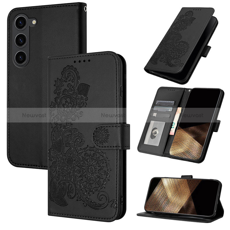 Leather Case Stands Flip Flowers Cover Holder Y01X for Samsung Galaxy S24 5G