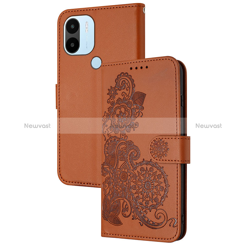 Leather Case Stands Flip Flowers Cover Holder Y01X for Xiaomi Redmi A1 Plus Brown