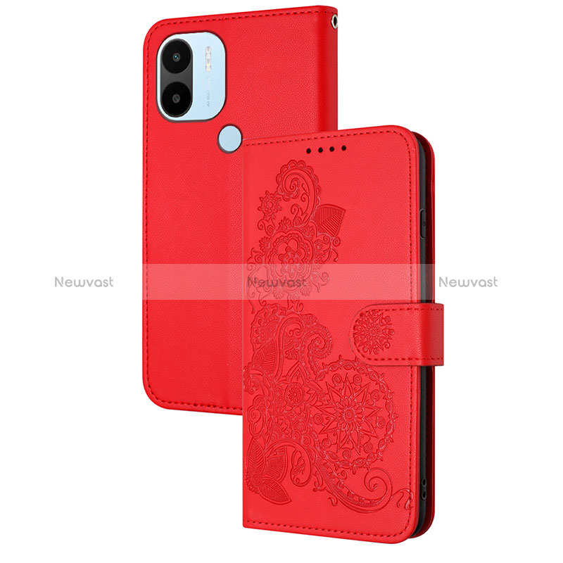 Leather Case Stands Flip Flowers Cover Holder Y01X for Xiaomi Redmi A1 Plus Red