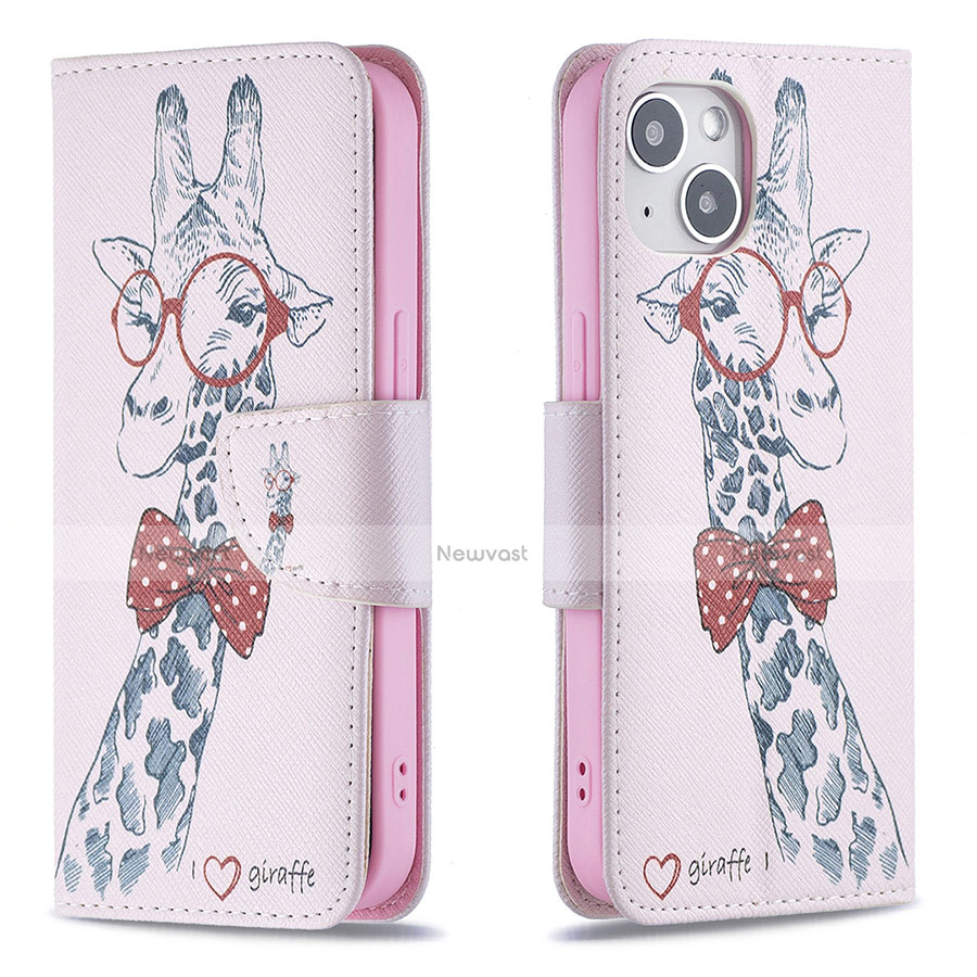 Leather Case Stands Flip Flowers Cover L01 Holder for Apple iPhone 13 Pink