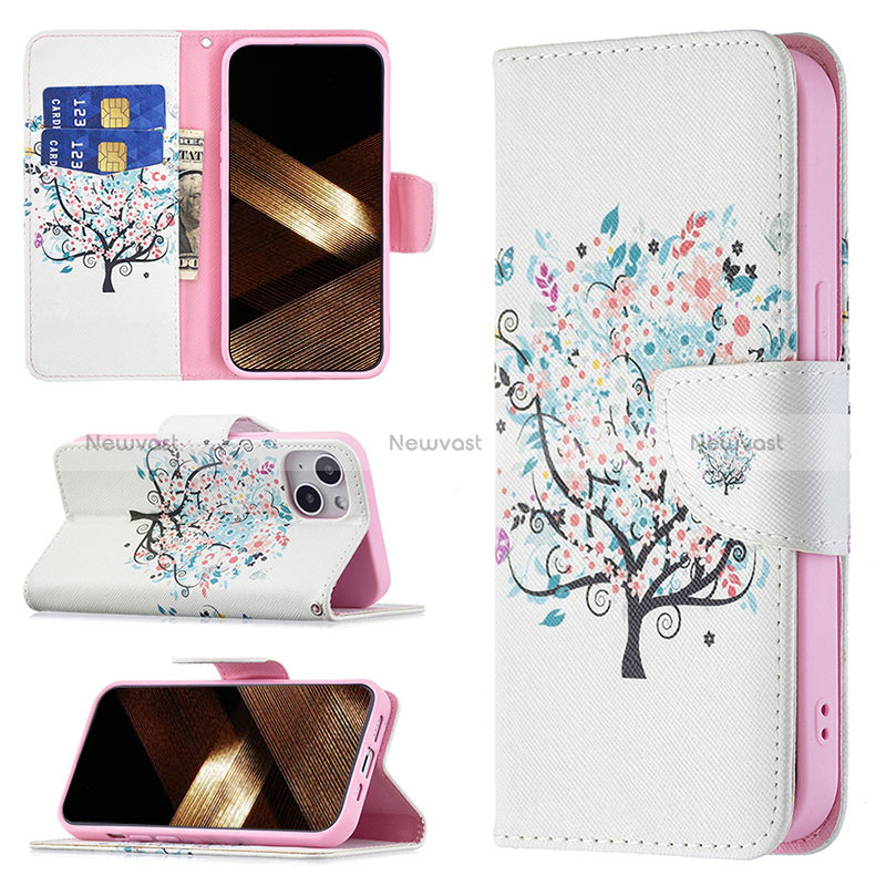 Leather Case Stands Flip Flowers Cover L01 Holder for Apple iPhone 15 Mixed