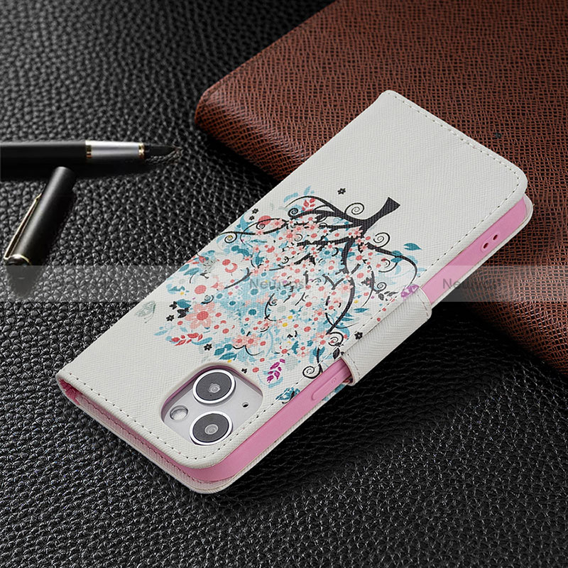 Leather Case Stands Flip Flowers Cover L01 Holder for Apple iPhone 15 Mixed