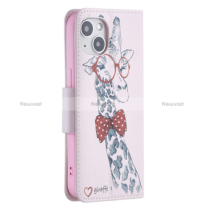 Leather Case Stands Flip Flowers Cover L01 Holder for Apple iPhone 15 Pink