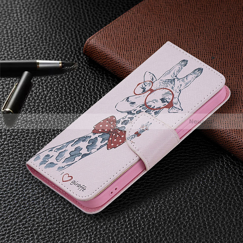 Leather Case Stands Flip Flowers Cover L01 Holder for Apple iPhone 15 Pink