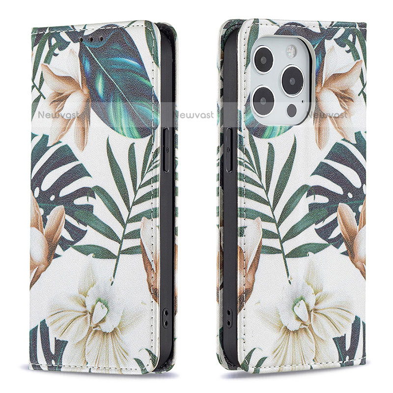 Leather Case Stands Flip Flowers Cover L01 Holder for Apple iPhone 15 Pro Max Mixed