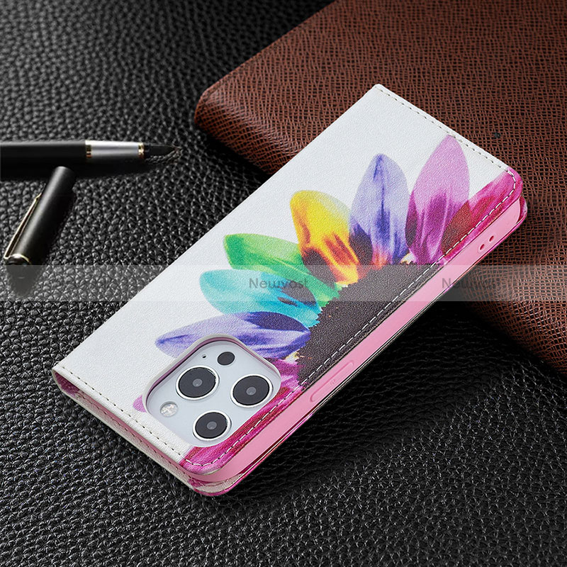 Leather Case Stands Flip Flowers Cover L01 Holder for Apple iPhone 16 Pro Max Pink