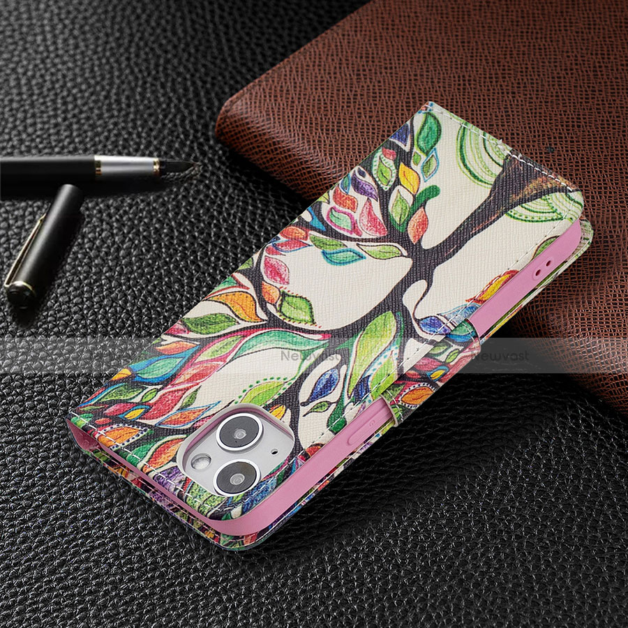 Leather Case Stands Flip Flowers Cover L02 Holder for Apple iPhone 13 Mixed