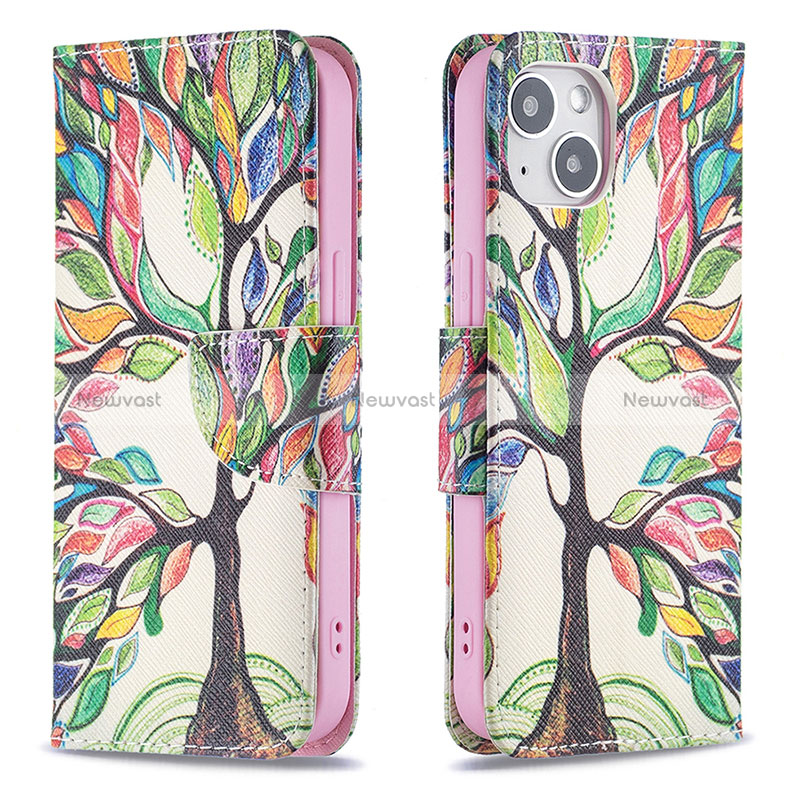 Leather Case Stands Flip Flowers Cover L02 Holder for Apple iPhone 15 Plus Mixed