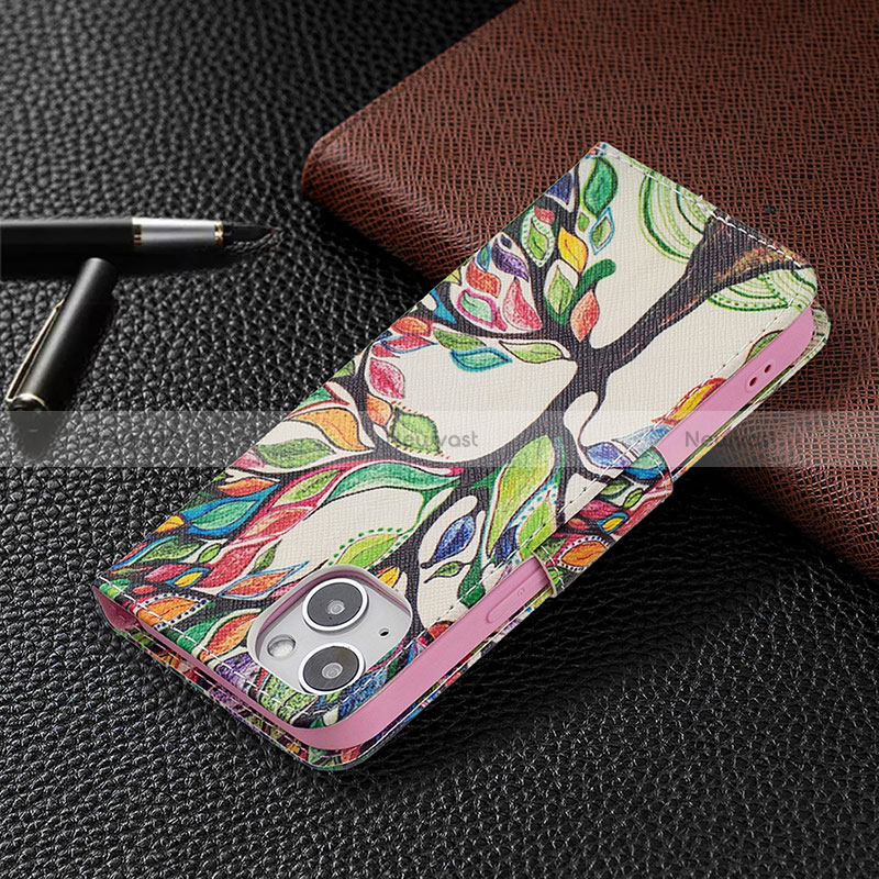 Leather Case Stands Flip Flowers Cover L02 Holder for Apple iPhone 15 Plus Mixed