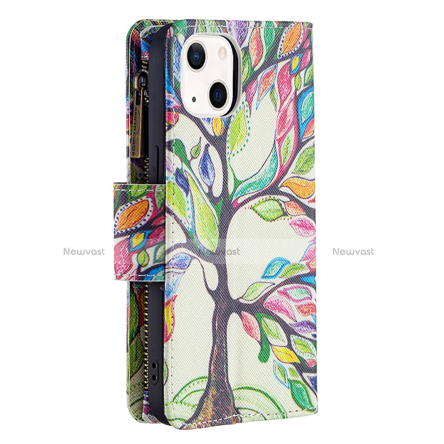 Leather Case Stands Flip Flowers Cover L03 Holder for Apple iPhone 14 Mixed