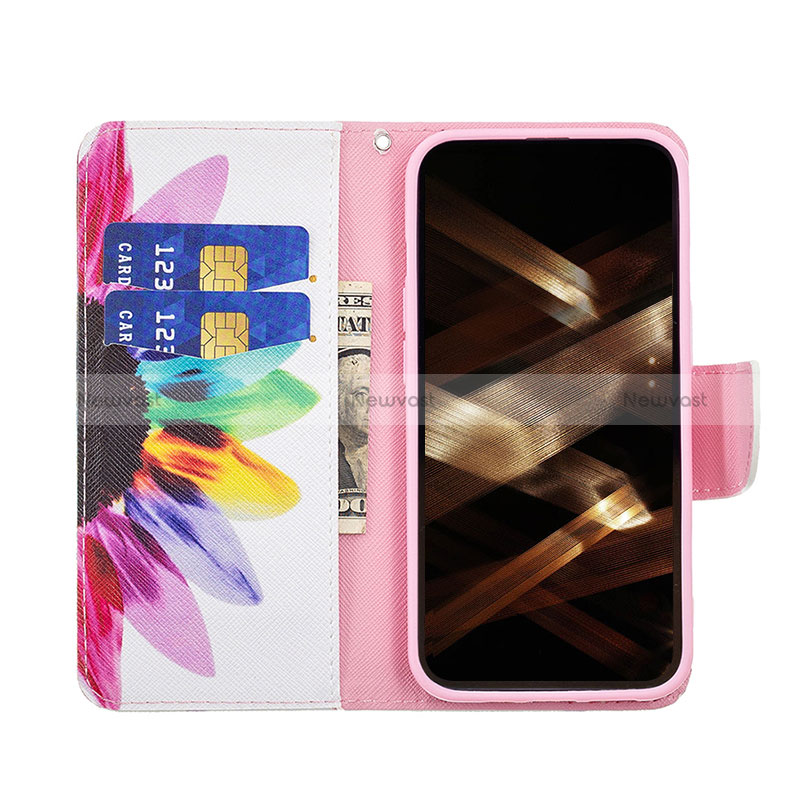 Leather Case Stands Flip Flowers Cover L03 Holder for Apple iPhone 14 Pro Max Pink