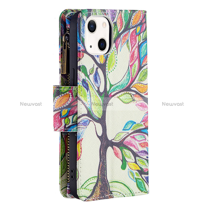 Leather Case Stands Flip Flowers Cover L03 Holder for Apple iPhone 15 Mixed