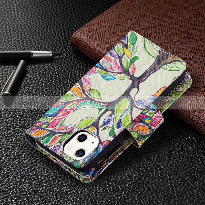 Leather Case Stands Flip Flowers Cover L03 Holder for Apple iPhone 15 Mixed