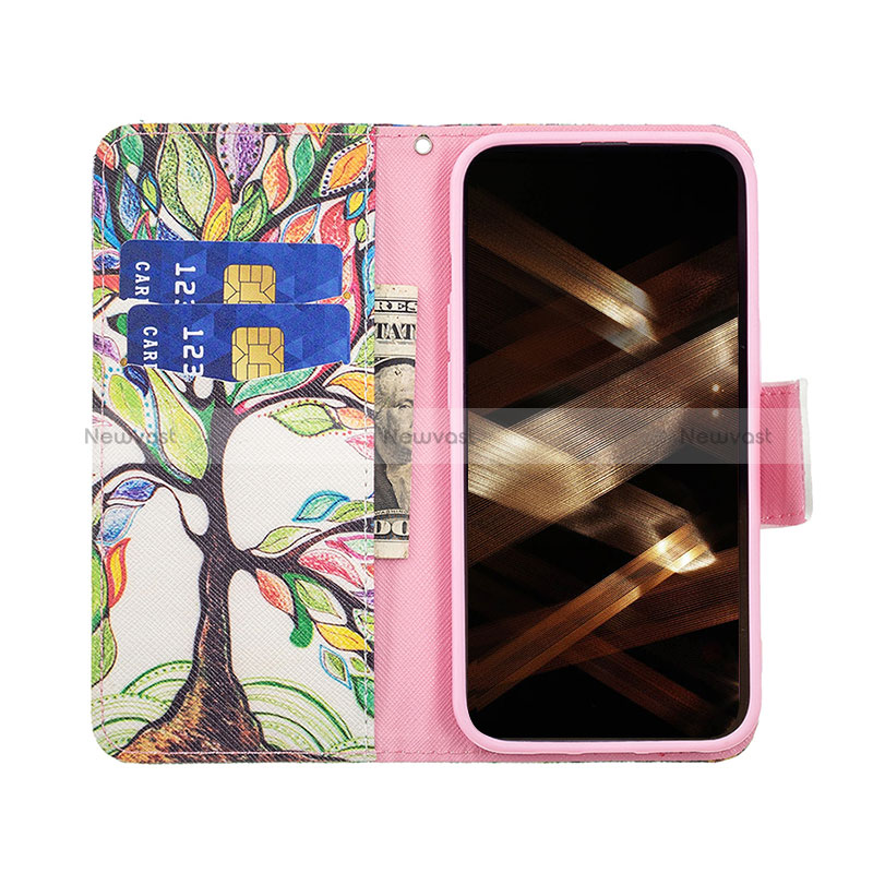 Leather Case Stands Flip Flowers Cover L03 Holder for Apple iPhone 15 Pro Mixed