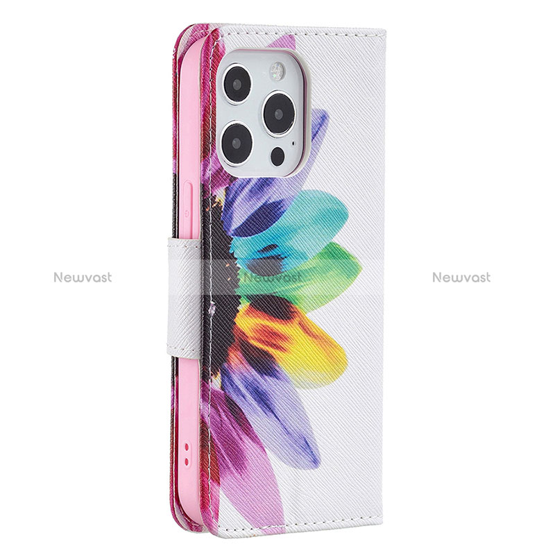 Leather Case Stands Flip Flowers Cover L03 Holder for Apple iPhone 16 Pro Max Pink