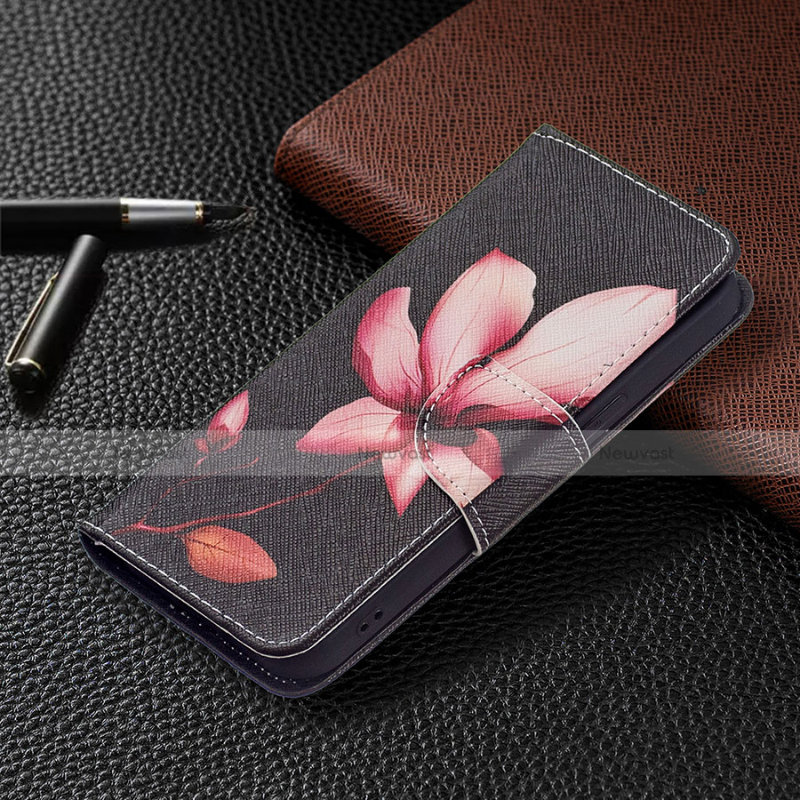 Leather Case Stands Flip Flowers Cover L07 Holder for Apple iPhone 13 Mini Brown