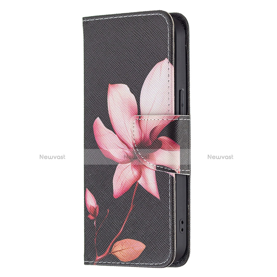 Leather Case Stands Flip Flowers Cover L07 Holder for Apple iPhone 13 Pro Brown