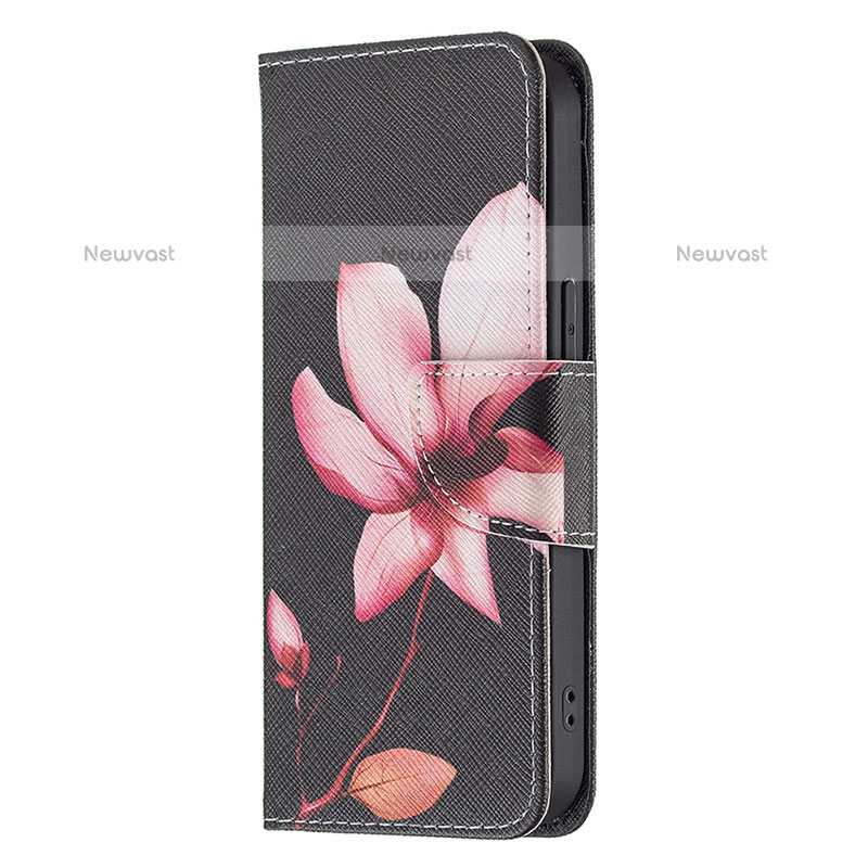 Leather Case Stands Flip Flowers Cover L07 Holder for Apple iPhone 14 Pro Brown