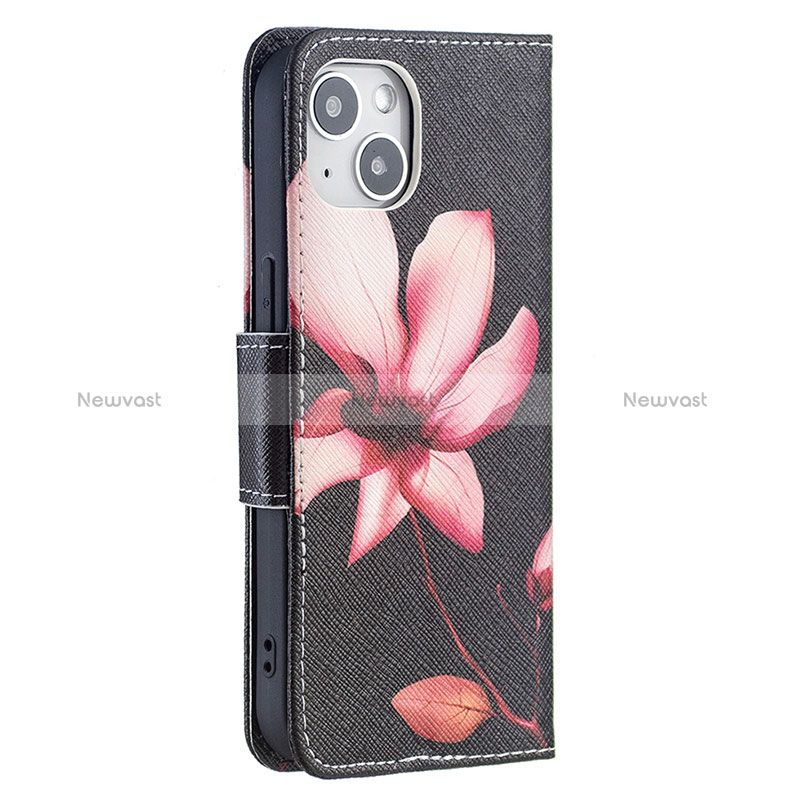 Leather Case Stands Flip Flowers Cover L07 Holder for Apple iPhone 15 Brown