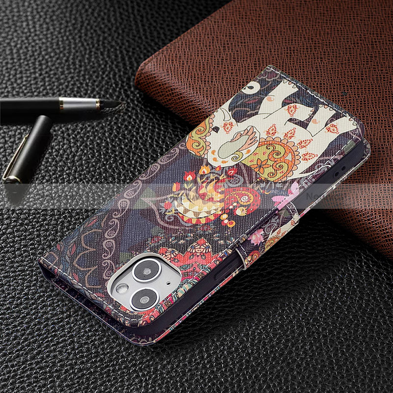 Leather Case Stands Flip Flowers Cover L07 Holder for Apple iPhone 15 Mixed