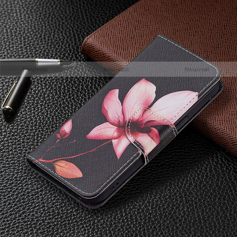 Leather Case Stands Flip Flowers Cover L07 Holder for Apple iPhone 15 Pro Max Brown